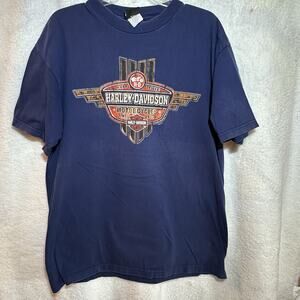 Harley-Davidson Big Barn Des Moines Iowa T-Shirt Mens XL Blue Graphic Tee Vintag